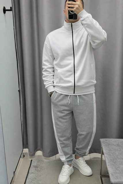 Чоловічий весняний комплект олімпійка, штани, Біло-сірий, XXL Z011e фото