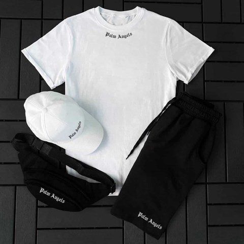 Чоловічий сет Palm Angels футболка+шорти+кепка+бананка, XS PA04 фото